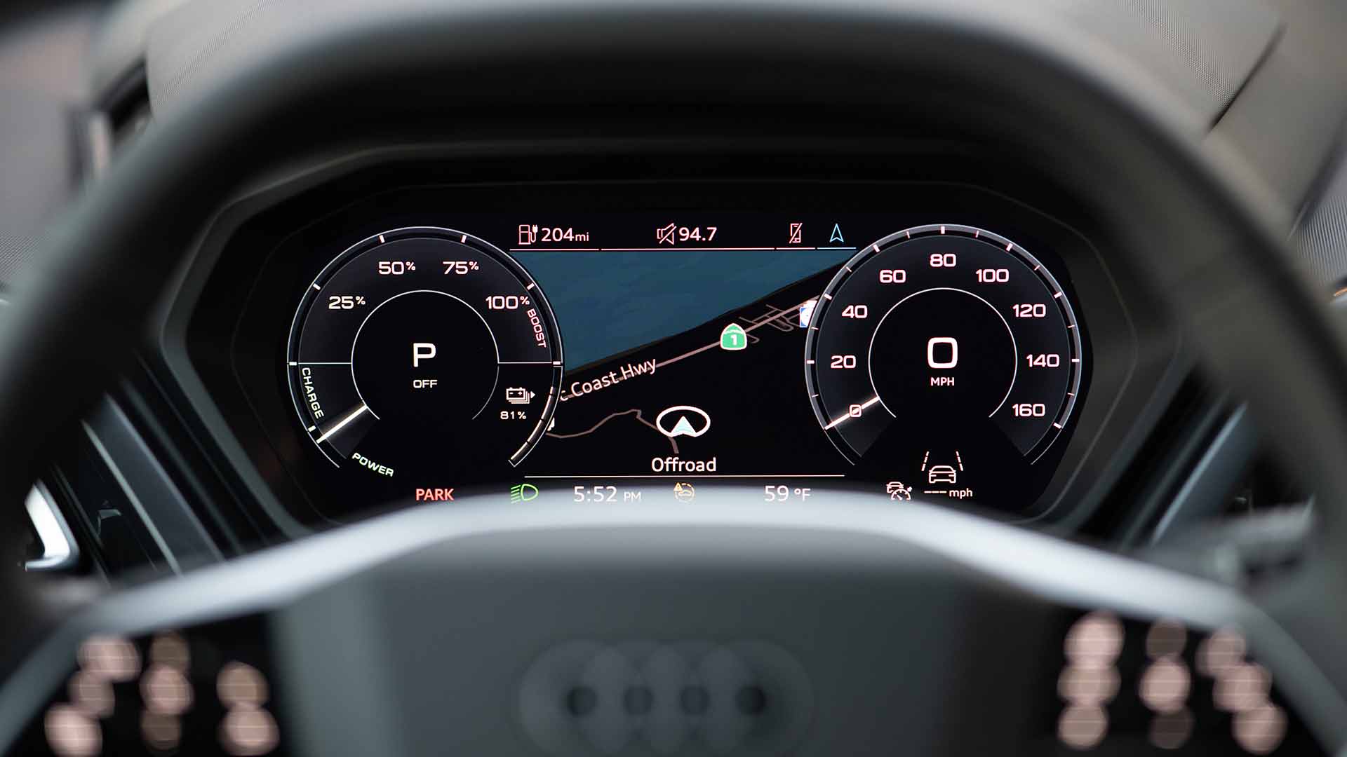 Close-up on the virtual cockpit of the Audi Q4 Sportback e-tron.